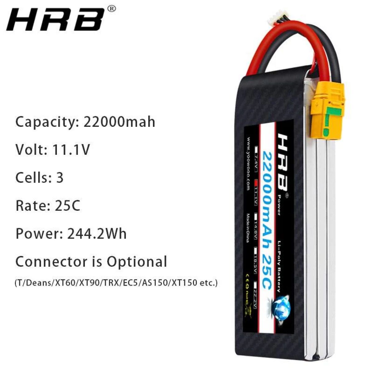 Аккумулятор HRB Lipo 3S 11.1В 22000мАч 25C XT60 T EC2 EC3 EC5 XT90 XT30 для RC авто, лодок, дронов Аккумулятор HRB Lipo 3S 11.1В 22000мАч 25C XT60 T EC2 EC3 EC5 XT90 XT30 для RC авто, лодок, дронов