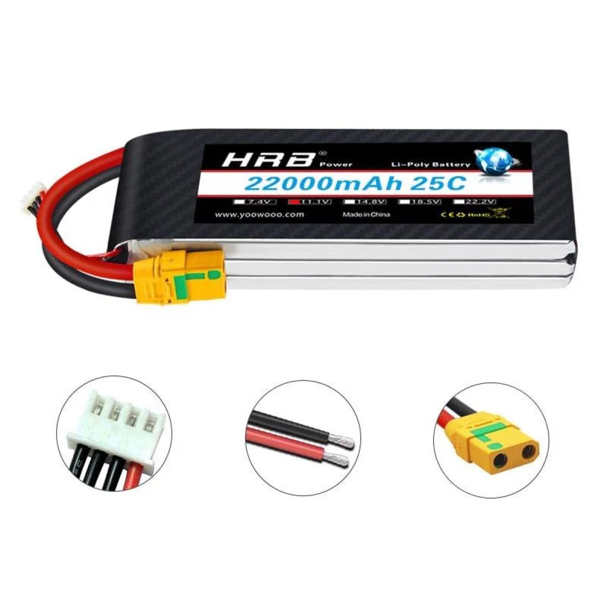 Аккумулятор HRB Lipo 3S 11.1В 22000мАч 25C XT60 T EC2 EC3 EC5 XT90 XT30 для RC авто, лодок, дронов Аккумулятор HRB Lipo 3S 11.1В 22000мАч 25C XT60 T EC2 EC3 EC5 XT90 XT30 для RC авто, лодок, дронов