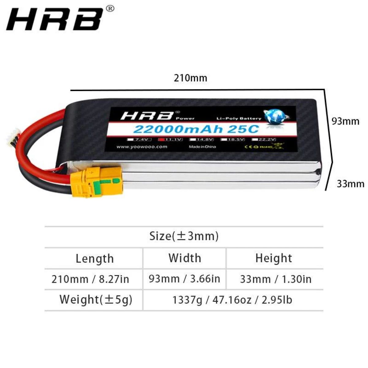 Аккумулятор HRB Lipo 3S 11.1В 22000мАч 25C XT60 T EC2 EC3 EC5 XT90 XT30 для RC авто, лодок, дронов Аккумулятор HRB Lipo 3S 11.1В 22000мАч 25C XT60 T EC2 EC3 EC5 XT90 XT30 для RC авто, лодок, дронов
