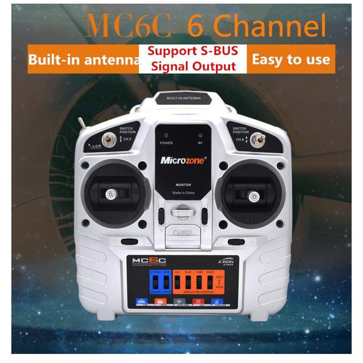 Пульт MicroZone MC6C 2.4G с приёмником для самолёта SU27 с 4-осевой платой KT Пульт MicroZone MC6C 2.4G с приёмником для самолёта SU27 с 4-осевой платой KT