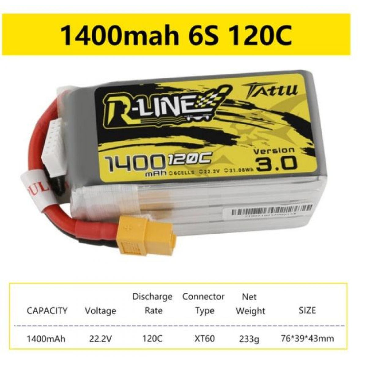 Аккумулятор Tattu R-Line V3 120C 4S/6S 4.2В 1300–2000мАч XT60 для FPV дронов и квадрокоптеров Аккумулятор Tattu R-Line V3 120C 4S/6S 4.2В 1300–2000мАч XT60 для FPV дронов и квадрокоптеров
