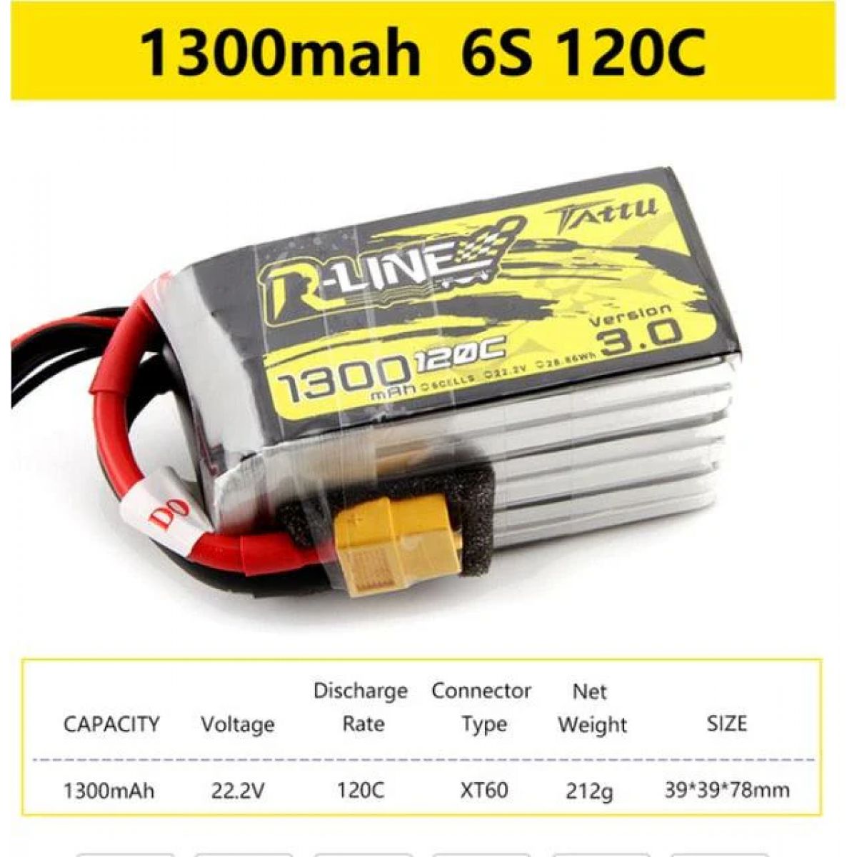 Аккумулятор Tattu R-Line V3 120C 4S/6S 4.2В 1300–2000мАч XT60 для FPV дронов и квадрокоптеров Аккумулятор Tattu R-Line V3 120C 4S/6S 4.2В 1300–2000мАч XT60 для FPV дронов и квадрокоптеров