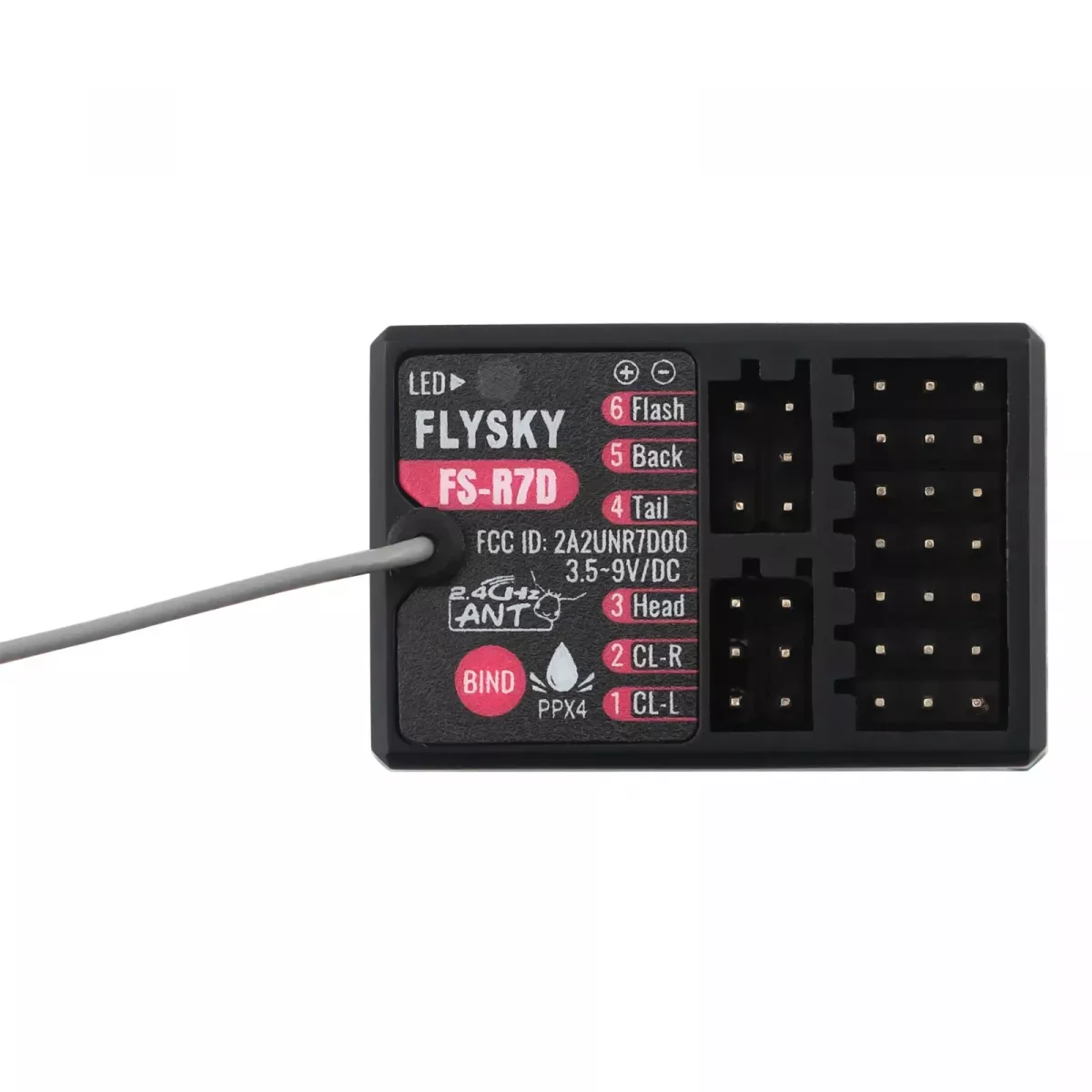 Приёмник FLYSKY FS-R7D 7CH 2.4G + 12LED подсветка 3.5-9В для RC танка/авто, передатчик FS-G7P Приёмник FLYSKY FS-R7D 7CH 2.4G + 12LED подсветка 3.5-9В для RC танка/авто, передатчик FS-G7P