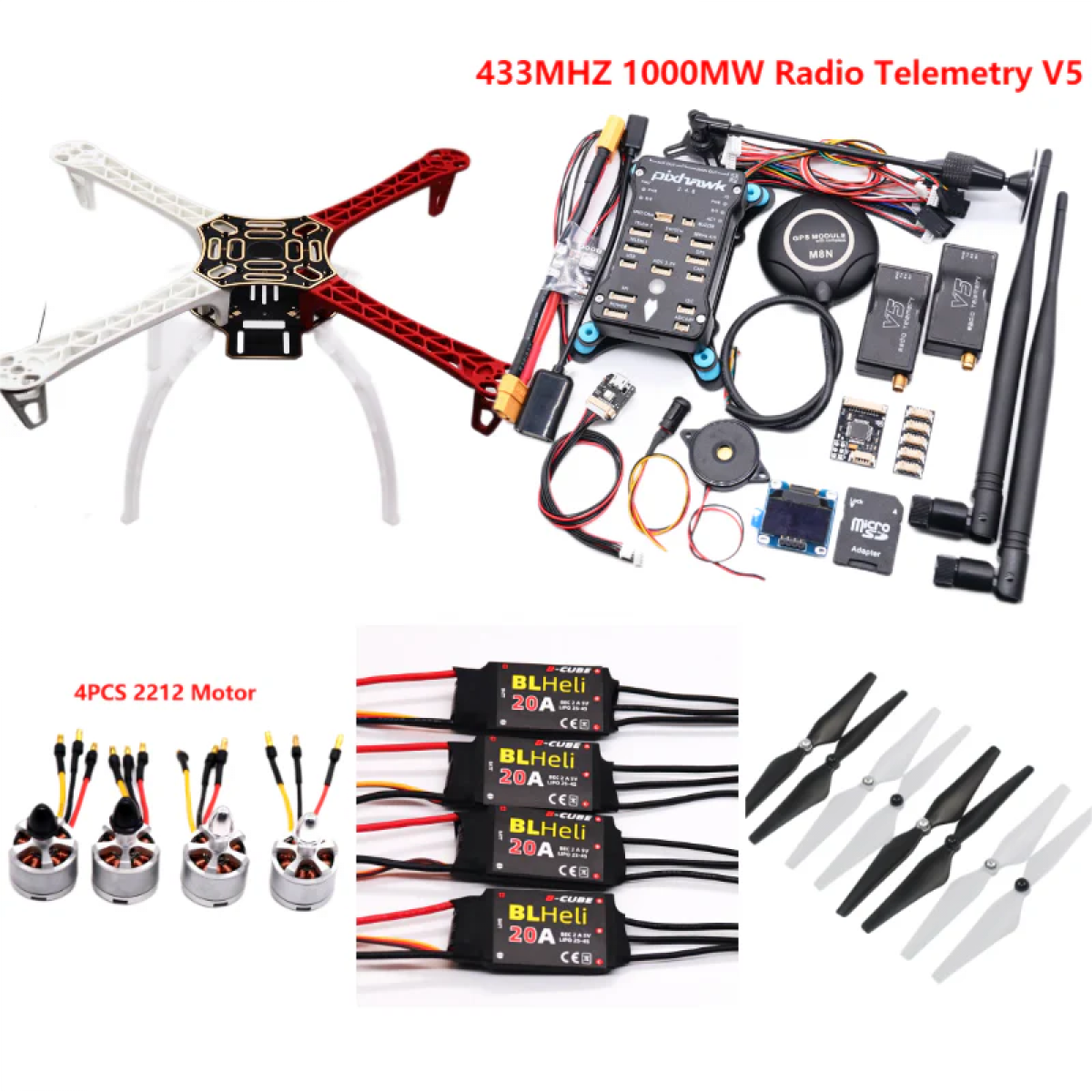 Дрон-комплект F450 с PIXHAWK 2.4.8, Ardupilot, телеметрия 100мВт, BLHeli 20A, моторы 2212, шасси Дрон-комплект F450 с PIXHAWK 2.4.8, Ardupilot, телеметрия 100мВт, BLHeli 20A, моторы 2212, шасси