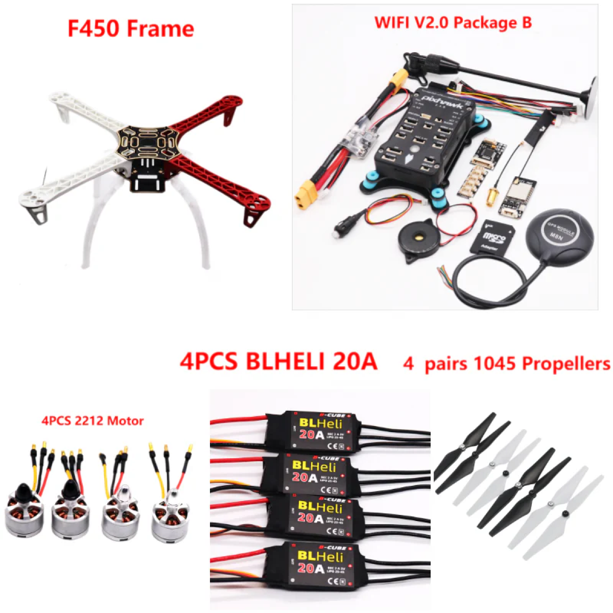 Дрон-комплект F450 с PIXHAWK 2.4.8, Ardupilot, телеметрия 100мВт, BLHeli 20A, моторы 2212, шасси Дрон-комплект F450 с PIXHAWK 2.4.8, Ardupilot, телеметрия 100мВт, BLHeli 20A, моторы 2212, шасси