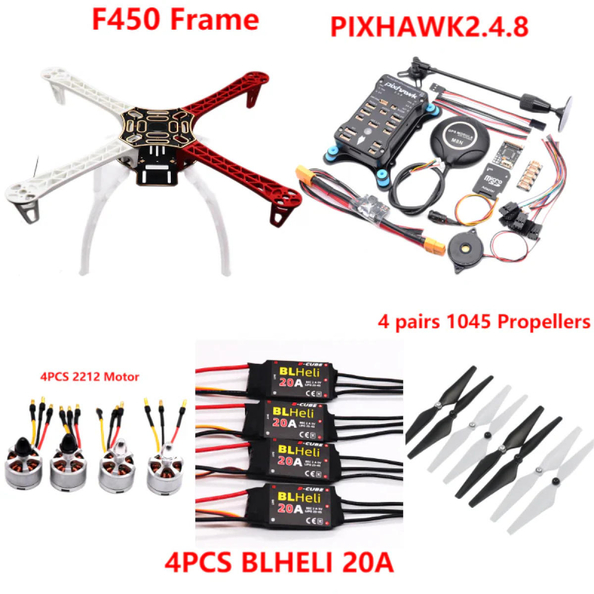 Дрон-комплект F450 с PIXHAWK 2.4.8, Ardupilot, телеметрия 100мВт, BLHeli 20A, моторы 2212, шасси Дрон-комплект F450 с PIXHAWK 2.4.8, Ardupilot, телеметрия 100мВт, BLHeli 20A, моторы 2212, шасси