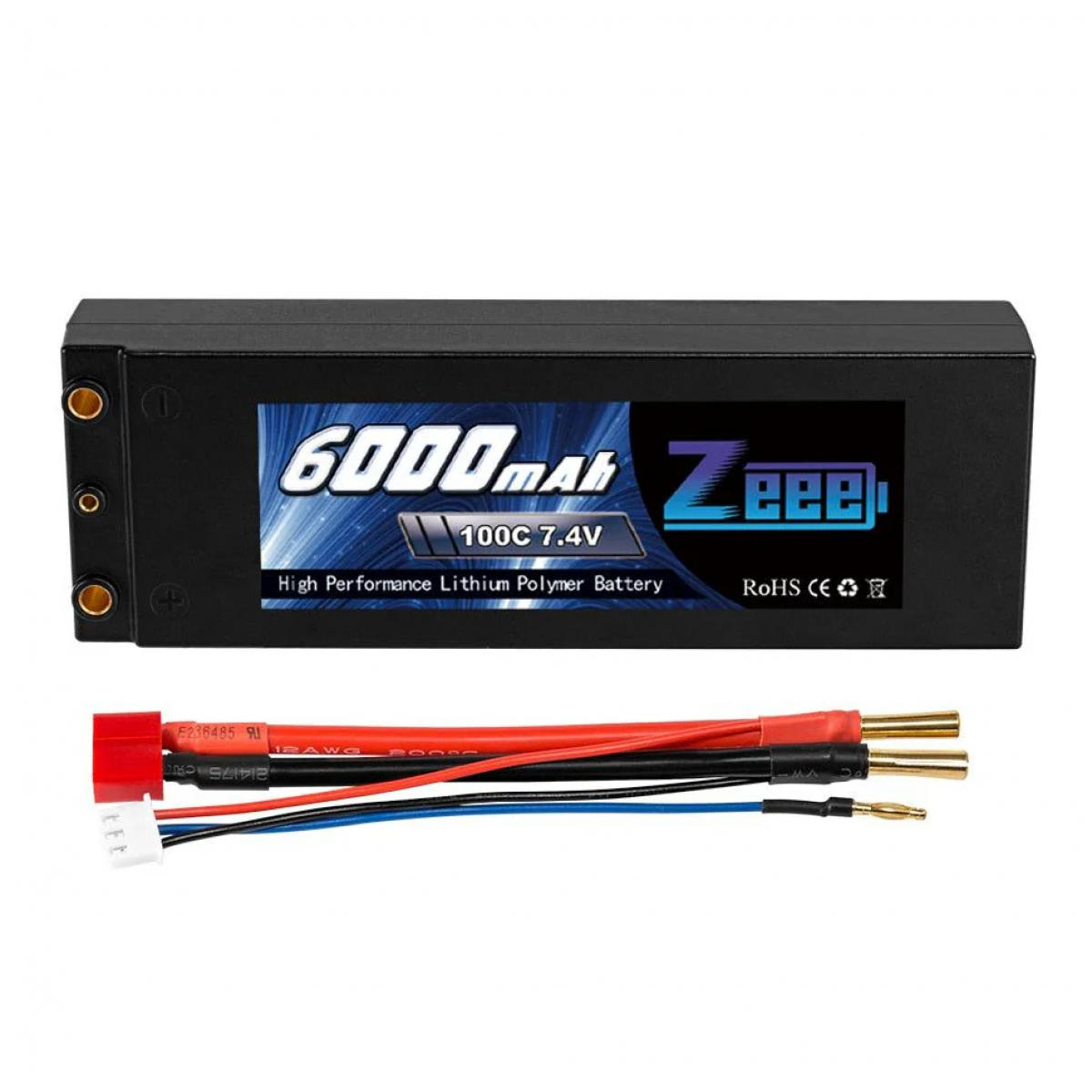 Аккумулятор Zeee LiPo 6000мАч 7.4В 100C 2S с разъемом Deans T для RC машин, катеров, дронов Аккумулятор Zeee LiPo 6000мАч 7.4В 100C 2S с разъемом Deans T для RC машин, катеров, дронов