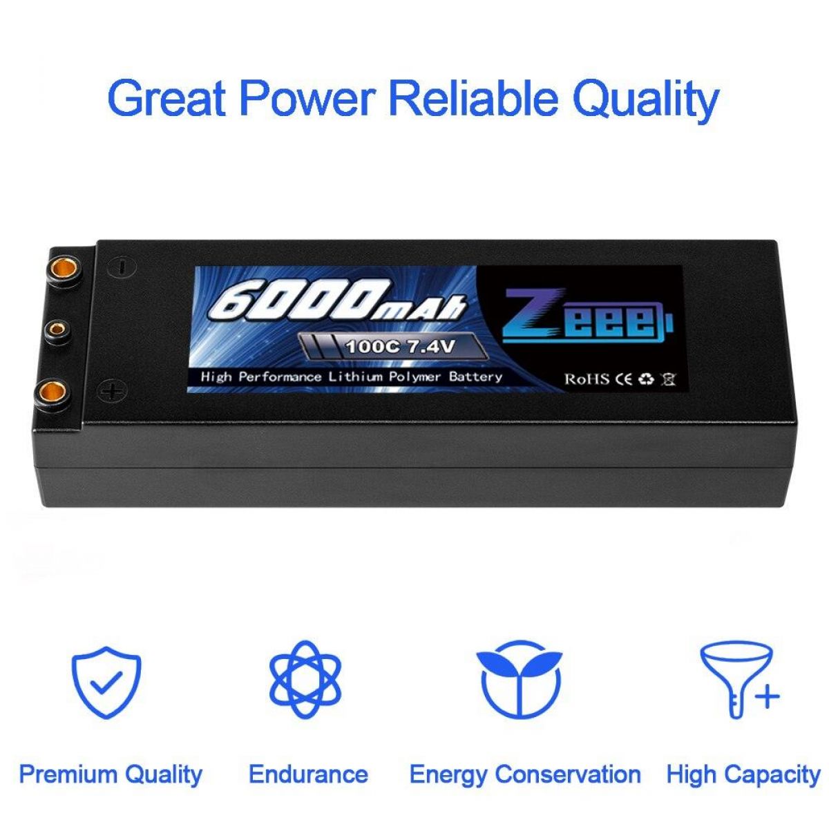 Аккумулятор Zeee LiPo 6000мАч 7.4В 100C 2S с разъемом Deans T для RC машин, катеров, дронов Аккумулятор Zeee LiPo 6000мАч 7.4В 100C 2S с разъемом Deans T для RC машин, катеров, дронов