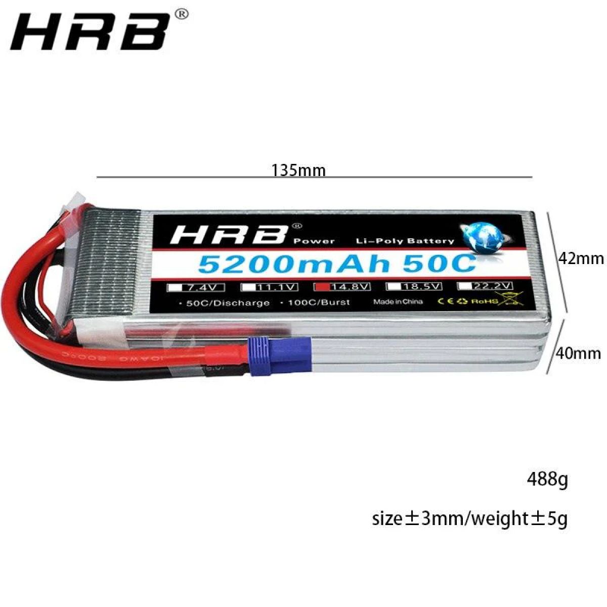 HRB 14.8V Lipo аккумулятор 4S 5200mAh 50C T Deans XT60 XT90 EC5 для RC самолётов, авто, лодок HRB 14.8V Lipo аккумулятор 4S 5200mAh 50C T Deans XT60 XT90 EC5 для RC самолётов, авто, лодок