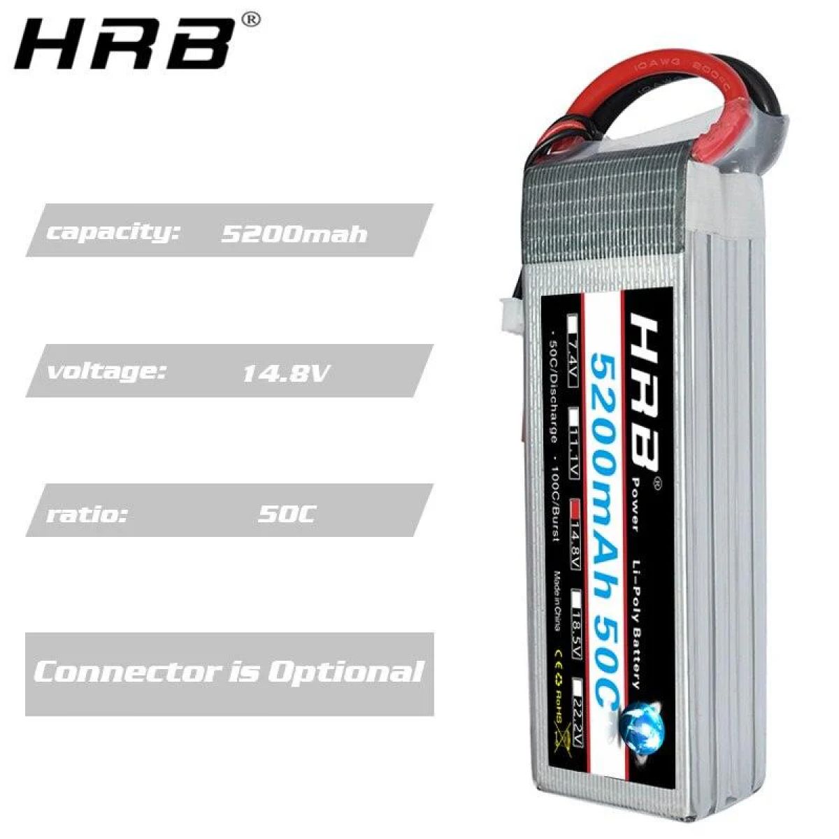 HRB 14.8V Lipo аккумулятор 4S 5200mAh 50C T Deans XT60 XT90 EC5 для RC самолётов, авто, лодок HRB 14.8V Lipo аккумулятор 4S 5200mAh 50C T Deans XT60 XT90 EC5 для RC самолётов, авто, лодок