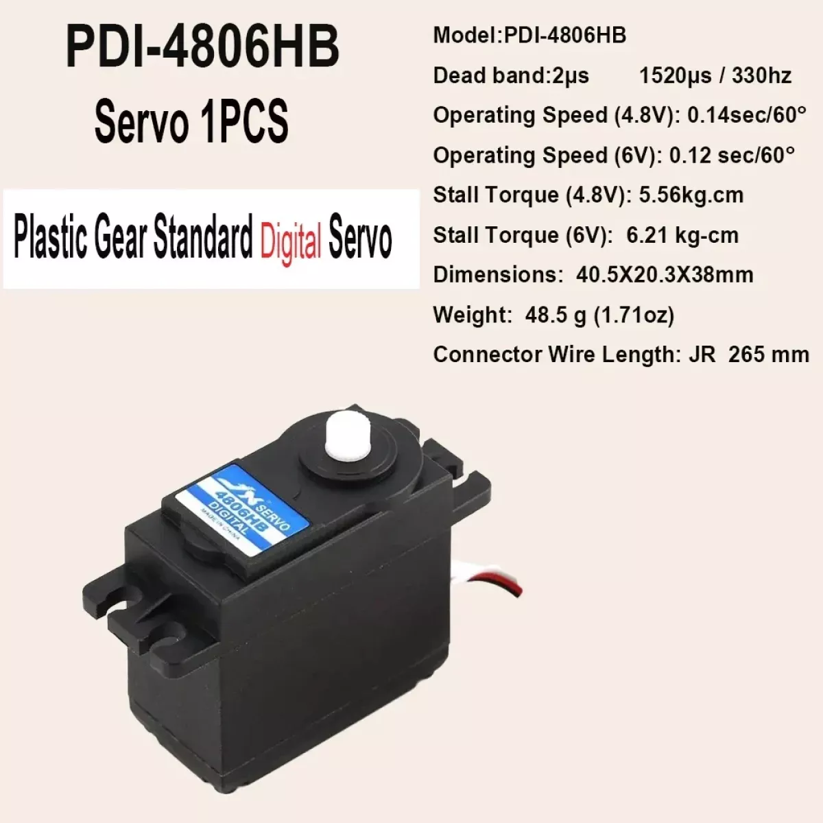 JX Servo PS-4806HB — стандартный сервопривод 6KG 4.8-6.0V с пластиковыми шестернями для RC моделей JX Servo PS-4806HB — стандартный сервопривод 6KG 4.8-6.0V с пластиковыми шестернями для RC моделей