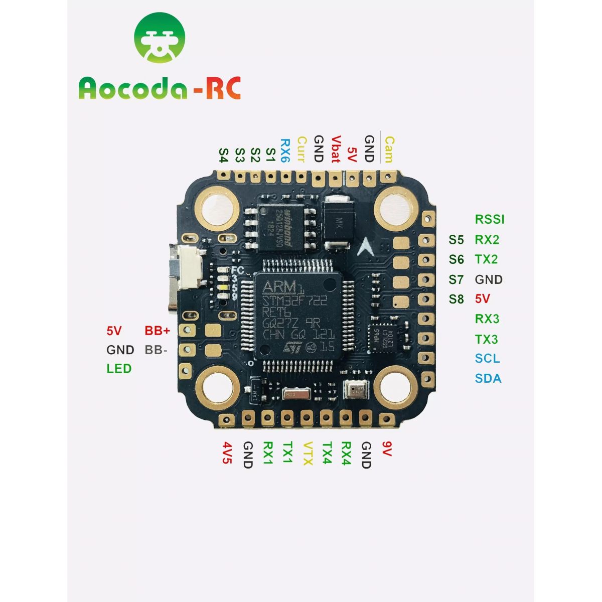 Контроллер полёта Aocoda-RC F7 MINI V1.0 3-6S 20x20мм FC MPU6500 OSD Барометр Black Box для FPV дронов Контроллер полёта Aocoda-RC F7 MINI V1.0 3-6S 20x20мм FC MPU6500 OSD Барометр Black Box для FPV дронов