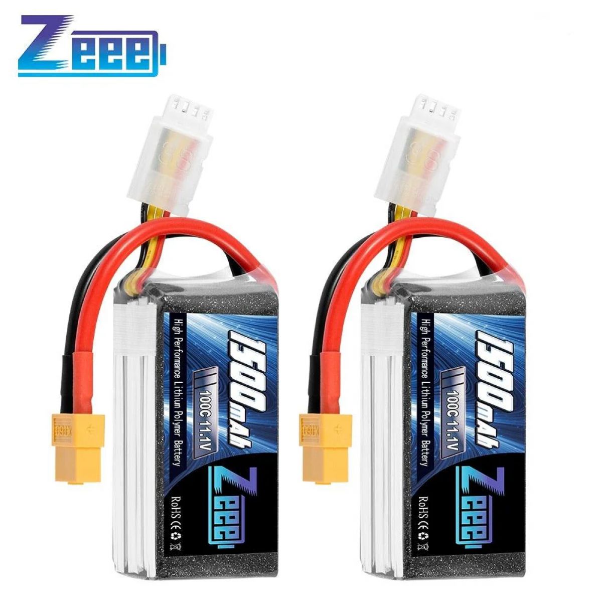2шт Zeee 11.1V 1500mAh 100C 3S Lipo аккумулятор XT60 для квадрокоптера, RC авто, FPV, самолёта 2шт Zeee 11.1V 1500mAh 100C 3S Lipo аккумулятор XT60 для квадрокоптера, RC авто, FPV, самолёта