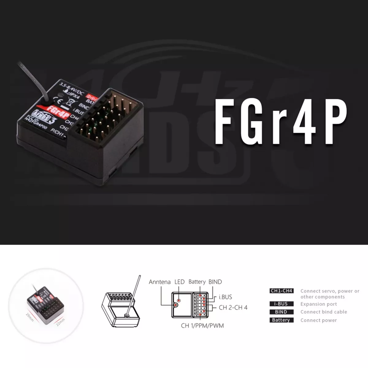 Приёмник FlySky FGR4P 2.4ГГц 4CH AFHDS 3 PWM/PPM/I.bus/S.bus для передатчика FSG4P RC авто/лодка Приёмник FlySky FGR4P 2.4ГГц 4CH AFHDS 3 PWM/PPM/I.bus/S.bus для передатчика FSG4P RC авто/лодка