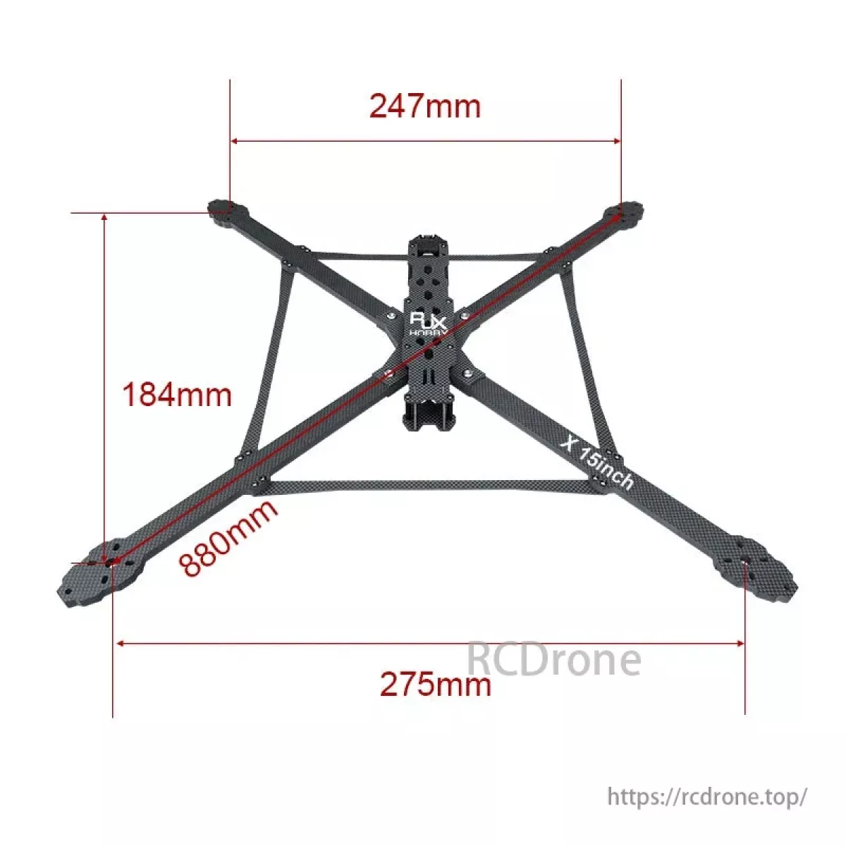 Карбоновая рама RJXHOBBY X Model 3K 15" с 7 мм лучами для дальнолетных FPV дронов Карбоновая рама RJXHOBBY X Model 3K 15" с 7 мм лучами для дальнолетных FPV дронов