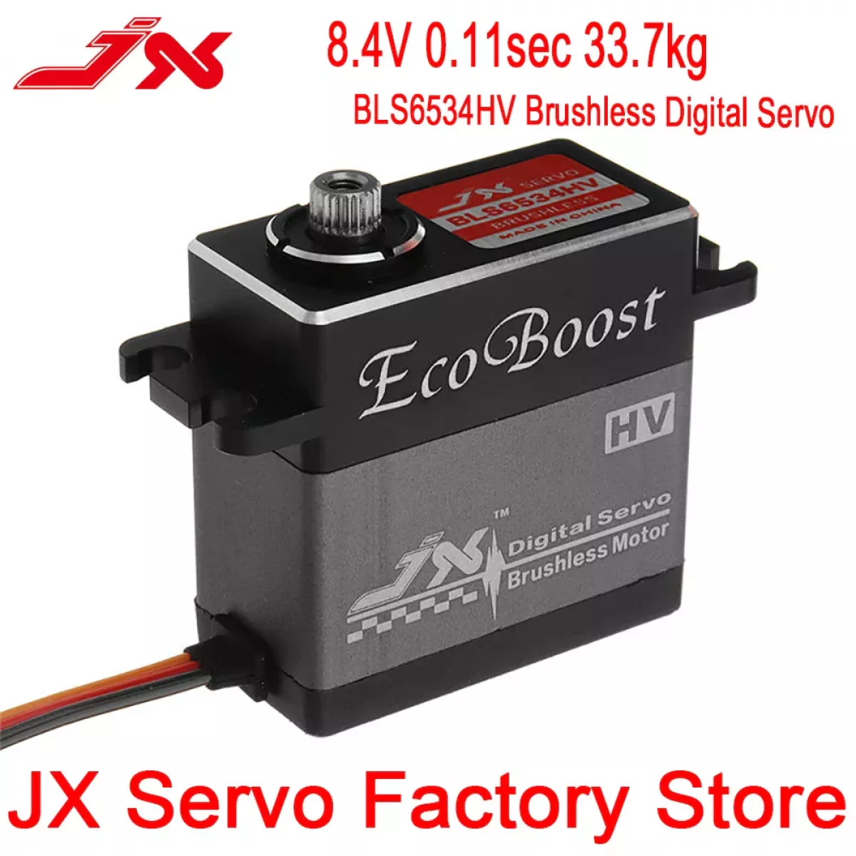 JX Servo Ecoboost BLS6534HV — 7.4В 33КГ 180° мощный бесщеточный цифровой сервопривод для RC моделей JX Servo Ecoboost BLS6534HV — 7.4В 33КГ 180° мощный бесщеточный цифровой сервопривод для RC моделей