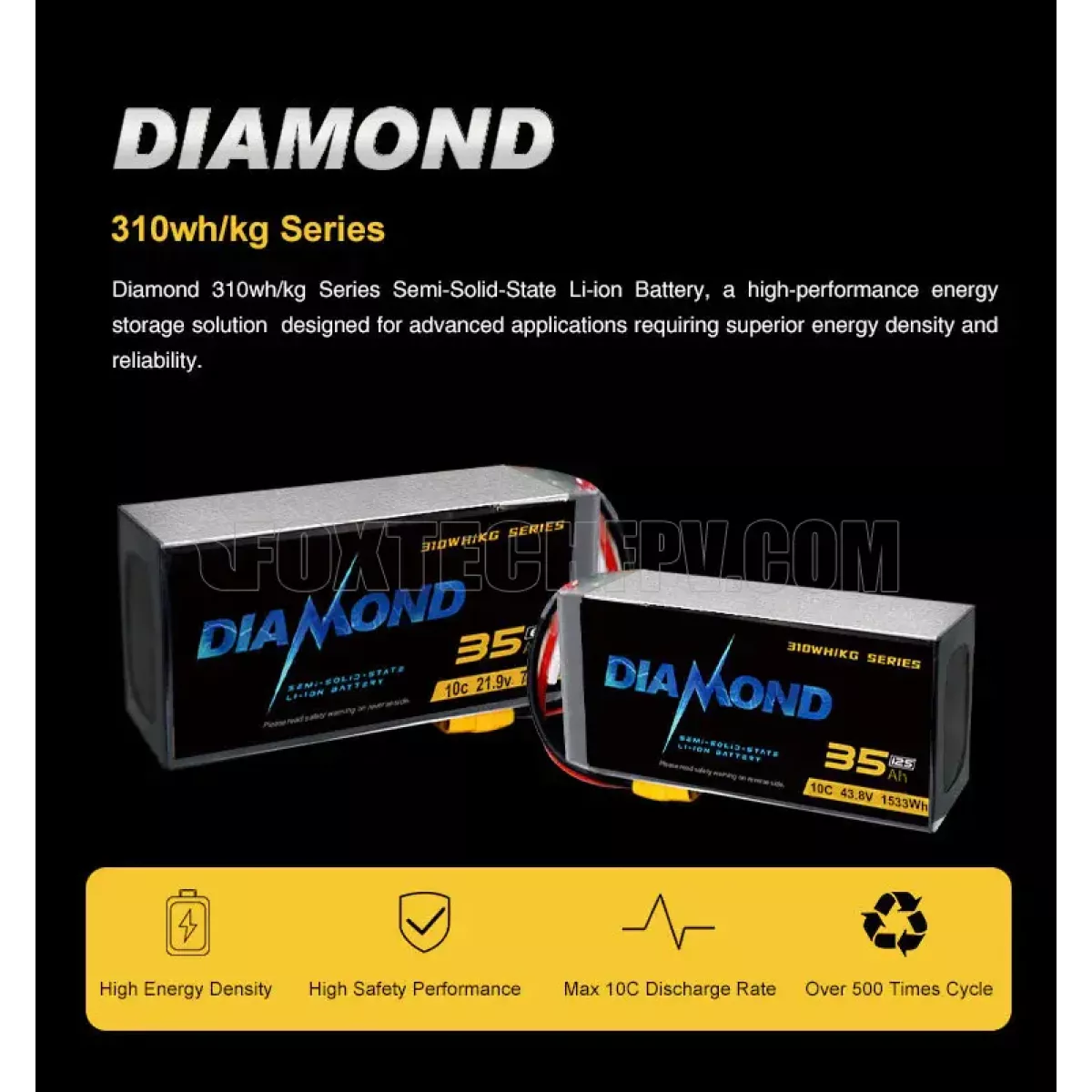 Diamond 21.9V 6S 35000mAh 10C полутвердотельная Li-ion батарея 35Ah 766Wh для БПЛА Diamond 21.9V 6S 35000mAh 10C полутвердотельная Li-ion батарея 35Ah 766Wh для БПЛА