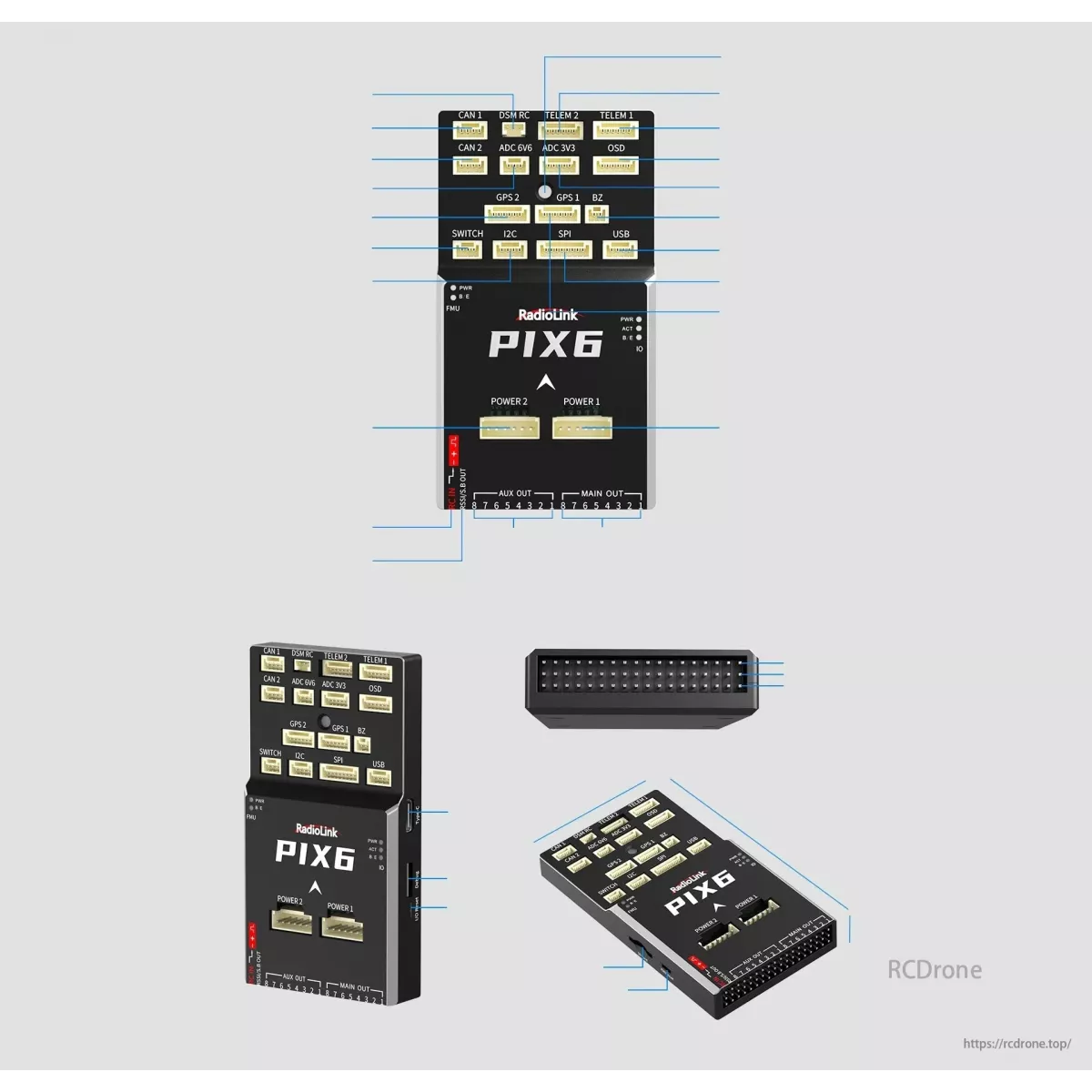 Автопилот RadioLink PIX6: открытый код, двойной гироскоп, OSD, 16 PWM, RTK GPS, ArduPilot Автопилот RadioLink PIX6: открытый код, двойной гироскоп, OSD, 16 PWM, RTK GPS, ArduPilot