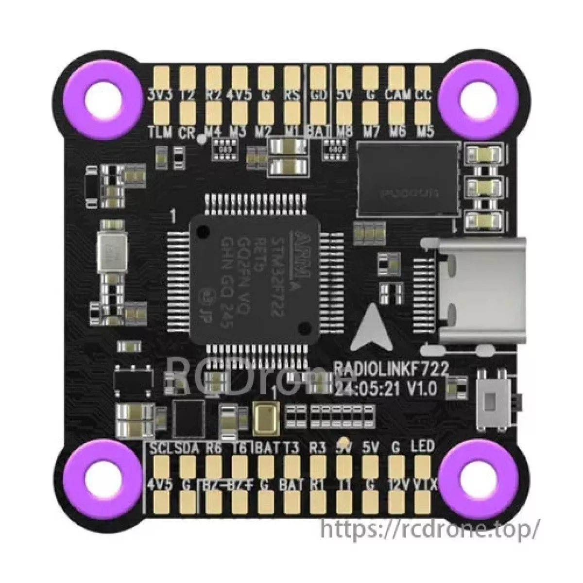 Контроллер полёта Radiolink F722 – 32-bit STM32F722RET6, 128MB Blackbox, 5 UART, HD/аналог VTX Контроллер полёта Radiolink F722 – 32-bit STM32F722RET6, 128MB Blackbox, 5 UART, HD/аналог VTX