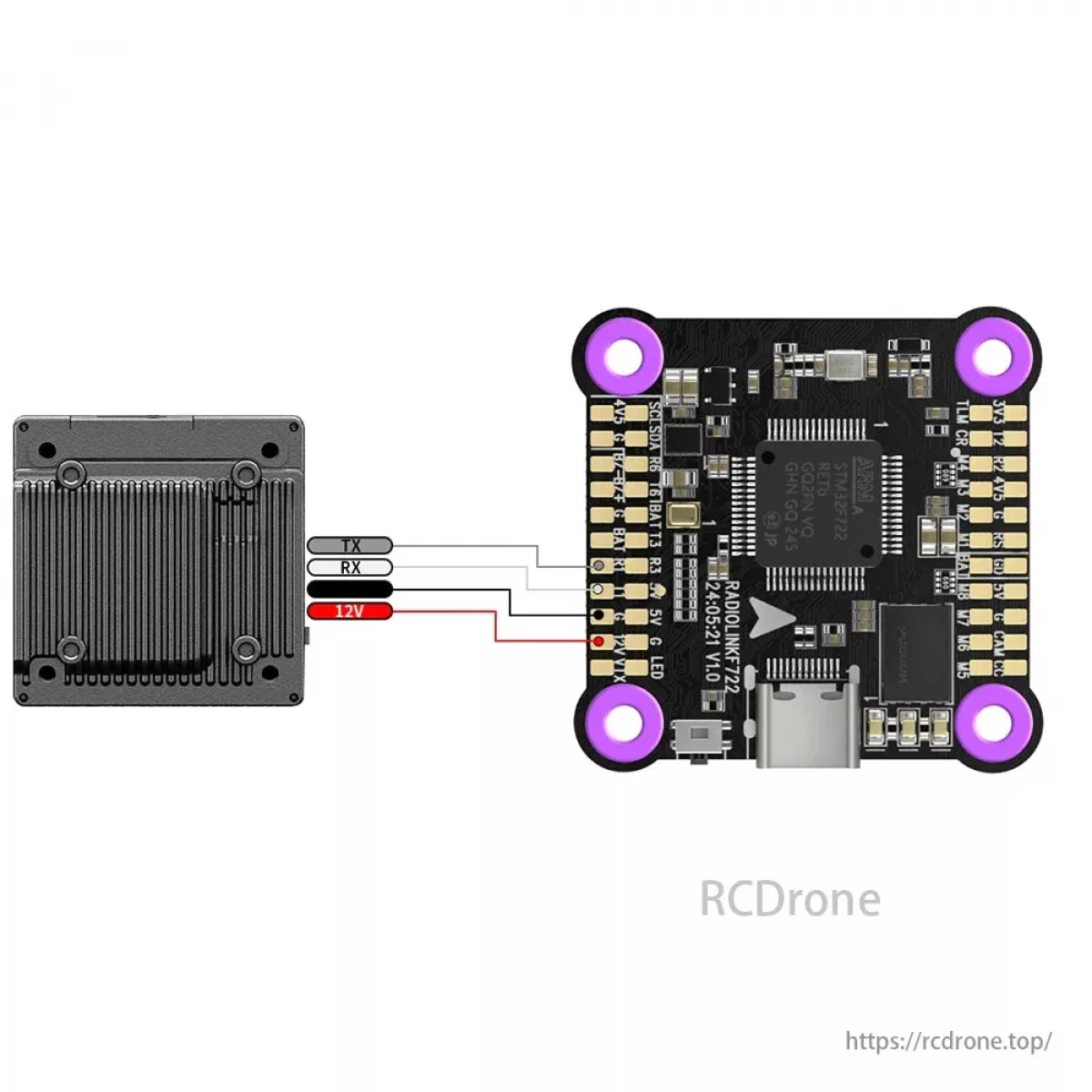 Контроллер полёта Radiolink F722 – 32-bit STM32F722RET6, 128MB Blackbox, 5 UART, HD/аналог VTX Контроллер полёта Radiolink F722 – 32-bit STM32F722RET6, 128MB Blackbox, 5 UART, HD/аналог VTX