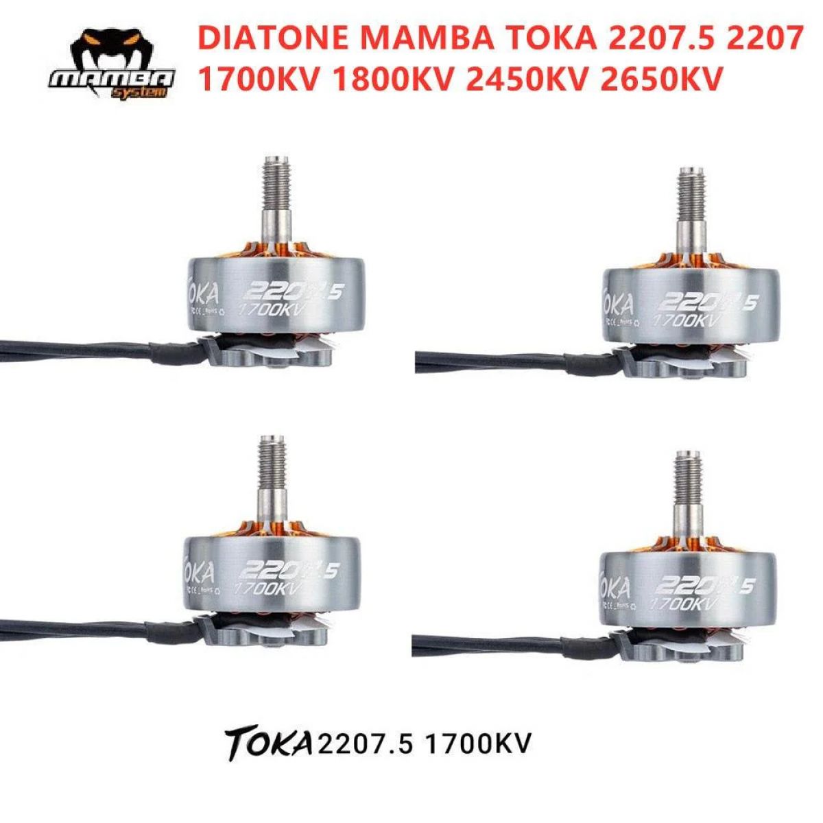 Бесколлекторный мотор DIATONE MAMBA TOKA 2207.5 1700KV/1800KV/2450KV/2650KV для FPV дрона 3-6S Бесколлекторный мотор DIATONE MAMBA TOKA 2207.5 1700KV/1800KV/2450KV/2650KV для FPV дрона 3-6S