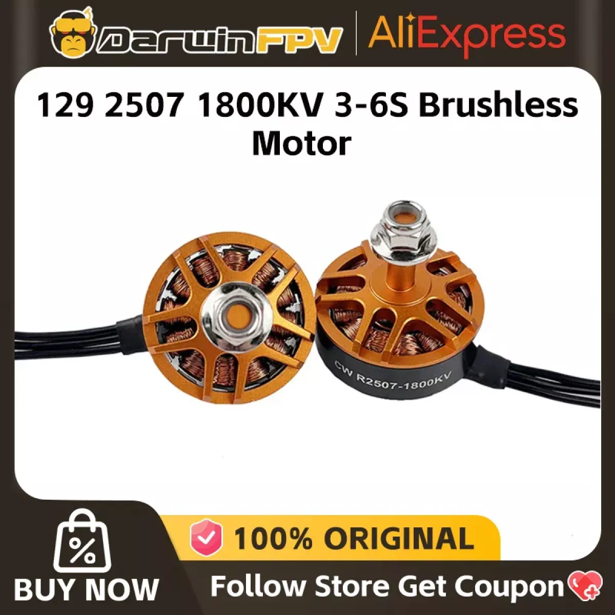 Бесколлекторный мотор DarwinFPV 2507 1800KV 3-6S для 7" дальнобойного FPV дрона Darwin129 Бесколлекторный мотор DarwinFPV 2507 1800KV 3-6S для 7" дальнобойного FPV дрона Darwin129
