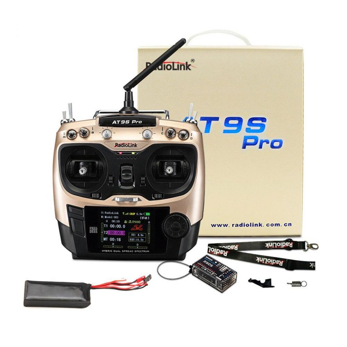 Радиопередатчик RadioLink AT9S PRO 2.4G 12CH с приемником R9DS и батареей 3S 2200mAh 8C для РУ моделей Радиопередатчик RadioLink AT9S PRO 2.4G 12CH с приемником R9DS и батареей 3S 2200mAh 8C для РУ моделей