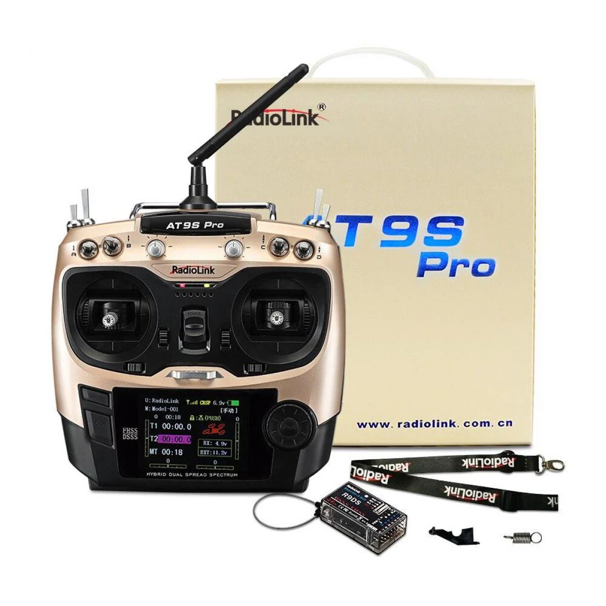 Радиопередатчик RadioLink AT9S PRO 2.4G 12CH с приемником R9DS и батареей 3S 2200mAh 8C для РУ моделей Радиопередатчик RadioLink AT9S PRO 2.4G 12CH с приемником R9DS и батареей 3S 2200mAh 8C для РУ моделей