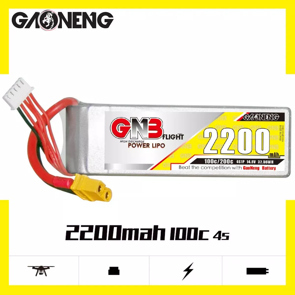Аккумулятор LiPo GNB 4S 14.8V 2200мАч 100C/200C для дронов Аккумулятор LiPo GNB 4S 14.8V 2200мАч 100C/200C для дронов