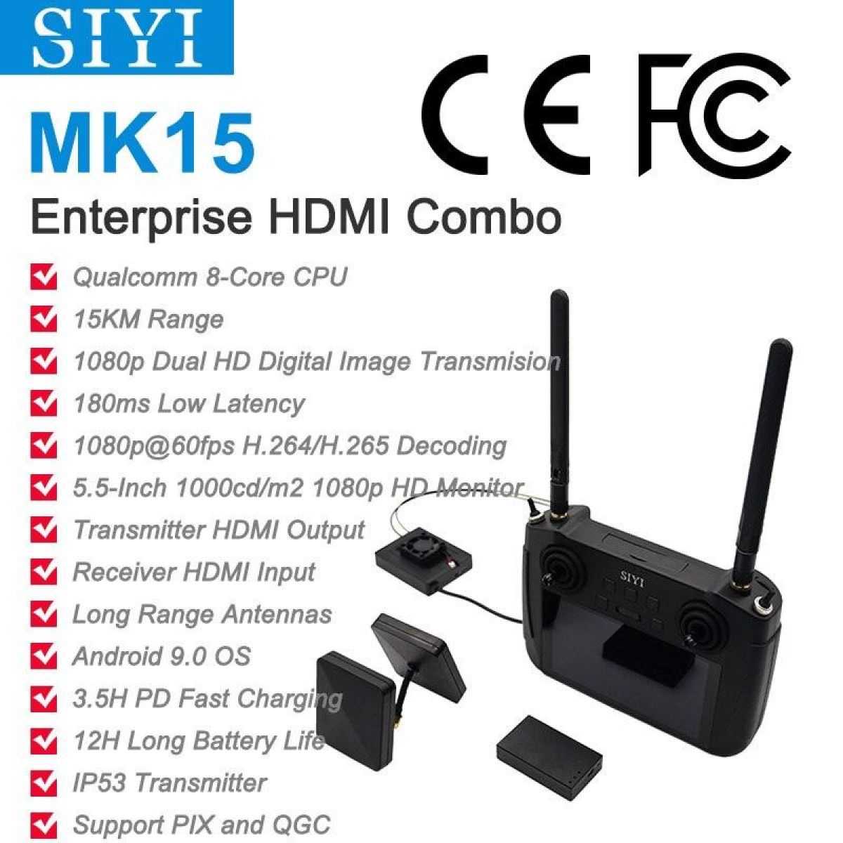 SIYI MK15 Mini HD умный ручной пульт 15KM 1080P низкая задержка радиосистема передатчик FPV агро SIYI MK15 Mini HD умный ручной пульт 15KM 1080P низкая задержка радиосистема передатчик FPV агро