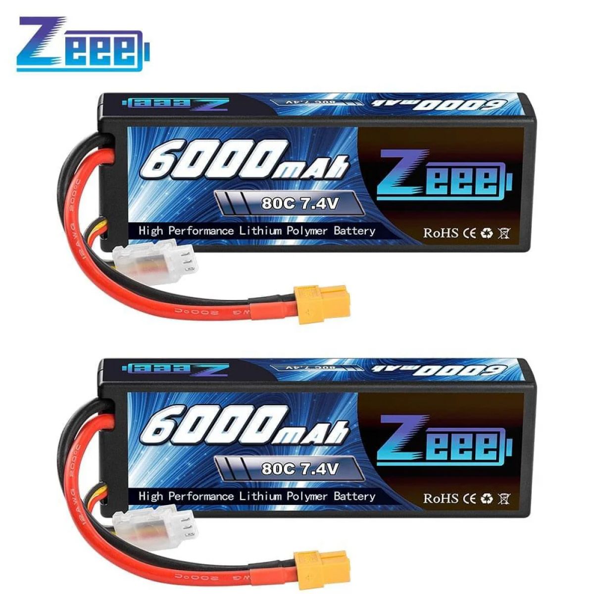 Аккумулятор Zeee LiPo 2S 7.4V 6000mAh 80C XT60, жёсткий кейс, для RC моделей, FPV, авто, дронов Аккумулятор Zeee LiPo 2S 7.4V 6000mAh 80C XT60, жёсткий кейс, для RC моделей, FPV, авто, дронов