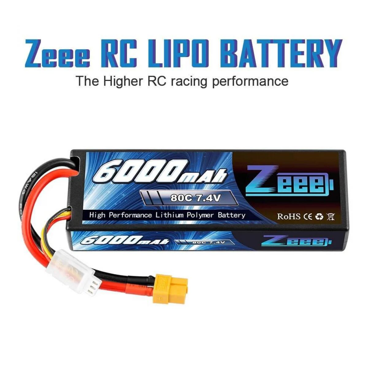Аккумулятор Zeee LiPo 2S 7.4V 6000mAh 80C XT60, жёсткий кейс, для RC моделей, FPV, авто, дронов Аккумулятор Zeee LiPo 2S 7.4V 6000mAh 80C XT60, жёсткий кейс, для RC моделей, FPV, авто, дронов