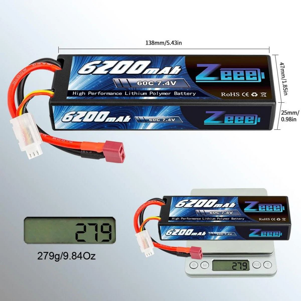 1/2шт Zeee 7.4V 60C 6200mAh LiPo аккумулятор Deans 2S Hardcase для RC авто, грузовика, лодки 1/2шт Zeee 7.4V 60C 6200mAh LiPo аккумулятор Deans 2S Hardcase для RC авто, грузовика, лодки