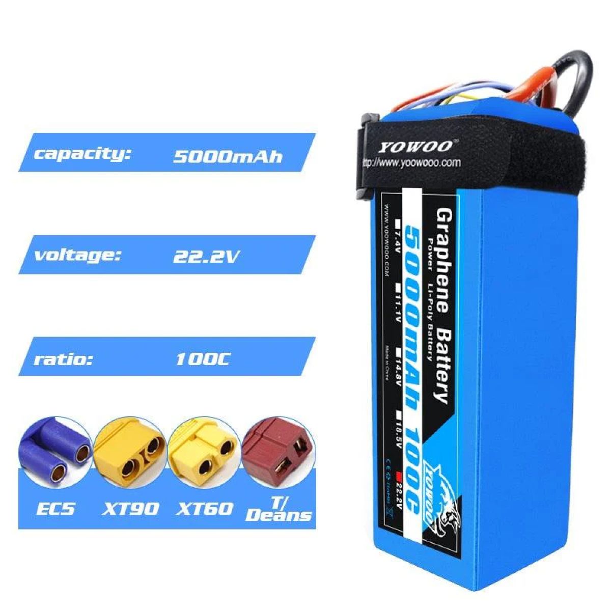Аккумулятор Yowoo Graphene LiPo 3S/4S/6S 11.1V/14.8V/22.2V 2200-6000mAh XT60/XT90/EC5 100C для RC Аккумулятор Yowoo Graphene LiPo 3S/4S/6S 11.1V/14.8V/22.2V 2200-6000mAh XT60/XT90/EC5 100C для RC