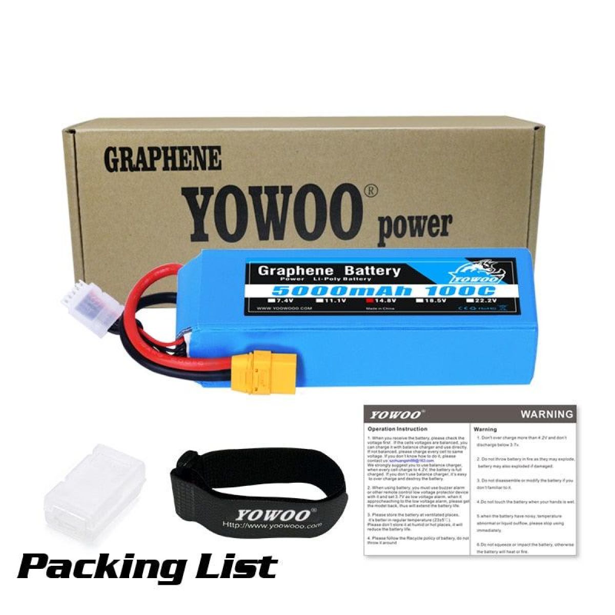 Аккумулятор Yowoo Graphene LiPo 3S/4S/6S 11.1V/14.8V/22.2V 2200-6000mAh XT60/XT90/EC5 100C для RC Аккумулятор Yowoo Graphene LiPo 3S/4S/6S 11.1V/14.8V/22.2V 2200-6000mAh XT60/XT90/EC5 100C для RC